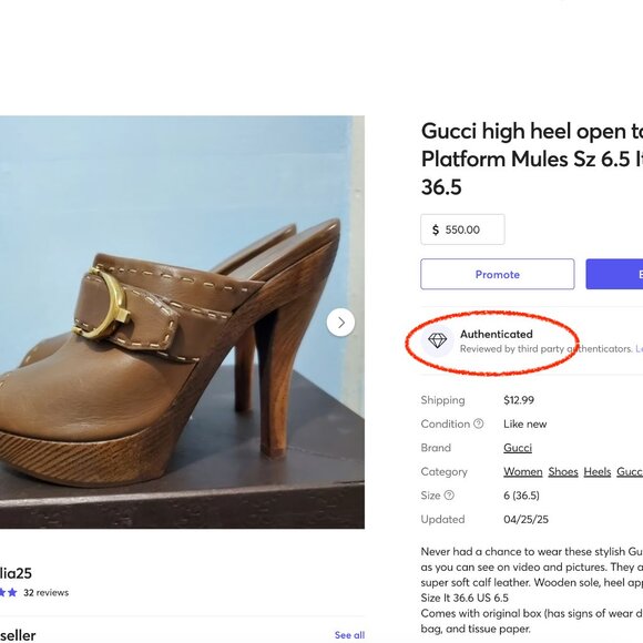 Gucci high heel open toe Platform Mules Sz 6.5 It sz 36.5 - Picture 15 of 15